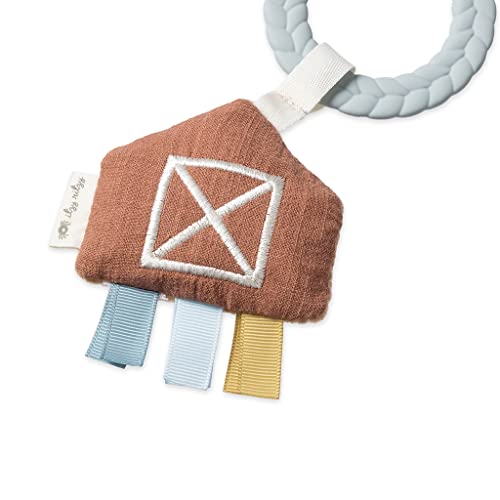 Itzy Ritzy Teething Toy Gift Set - Includes Cow Lovey & Barn-Themed Busy Ring Car Seat and Stroller Toy - Features Crinkle Sounds, Engaging Textures & Silicone Teething Relief (Farm)