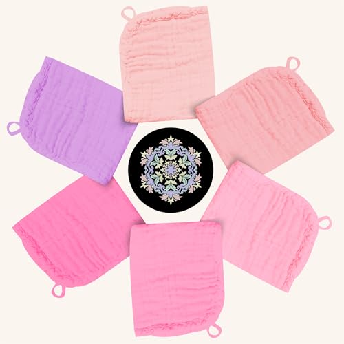 BAMBOO QUEEN Baby Washcloths -100% Cotton Muslin Soft Baby Bath Wash Cloths and Absorbent Baby Wipes for Newborns Kids Girls and Boys - 12 Pack, 12x12 Inches - Pink, Purple, Sakura Series