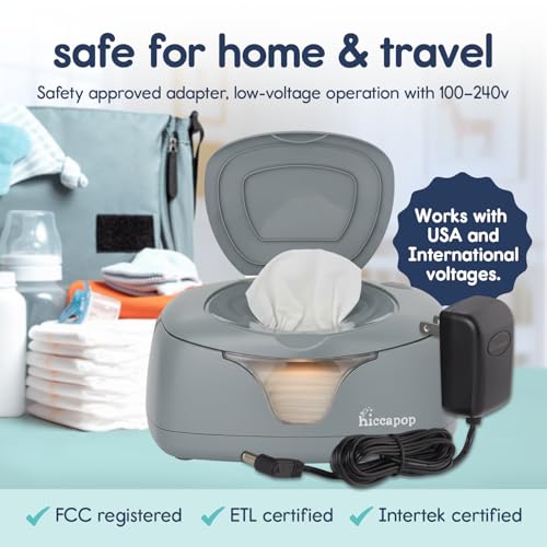 Hiccapop Baby Wipe Warmer and Baby Wet Wipes Dispenser | Baby Wipes Warmer for Babies | Diaper Wipe Warmer with Changing Light, Gray