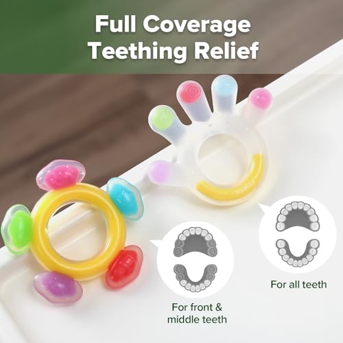 Haakaa Silicone Teether Combo, Baby Freezer Teething Toys for Sore Gums, Easy-Grip Sensory Teethers for 3M+ Babies, Palm & Ferris Wheel Shapes, BPA Free, 2 Pack