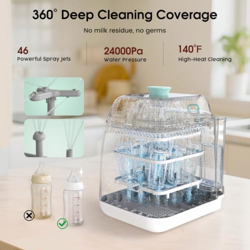 Tiny Marvels Baby Bottle Washer Pro, Bottle Washer & Sterilizer and Dryer, Upgraded Self-Cleaning Machine, 6-Bottle Capacity & Built-in Water Softener, 4-in-1 Sanitizer for Bottles Breast Pump Parts