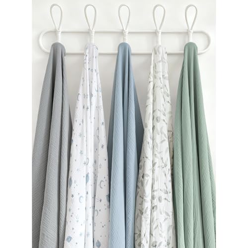 Konssy 3 Pack Muslin Swaddle Blankets for Unisex, Newborn Receiving Blanket, Large 47 x 47 inches, Soft Breathable Muslin Baby Swaddles for Boys & Girls