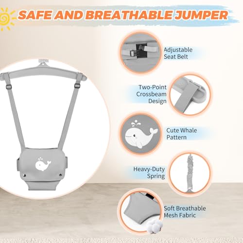 Baby Jumper with Stand, Baby Jumpers and Bouncers for Indoor and Outdoor Play, Toddler Jumper Suitable for 6-24 Months Infants, Easy to Assemble & Store, Water Mat Included (Gray)