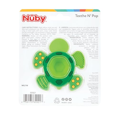 Nuby Teethe N' Pop Sensory Play Teether - Baby Teething Toy - 3+ Months - Turtle