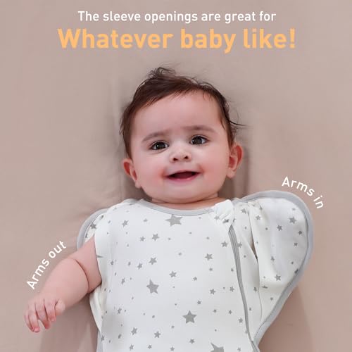 Baby Sleep Sacks Swaddles for Newborn 0-3 Months Arms Up Swaddle Blanket 2 Packs Cotton, Hands Up 3-Way Transitions to Arms-Free Wearable Sleeping Sack Bag for Boys Girls Snug Fit Calms Startle Reflex