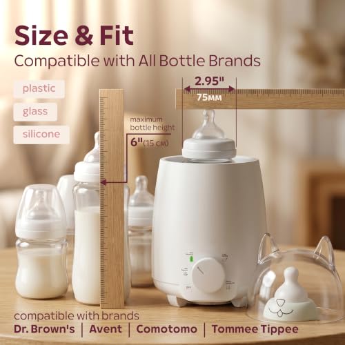 Baby Bottle Warmer for Breastmilk and Formula, 8-in-1 Defroster, Baby Food Heater, Steam Care Cycle, BPA-Free PP, CPSIA-Tested, 24H Keep Warm, Night Light, Auto Shut-Off