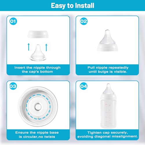 Silicone Bottle Nipples Compatible with Pigeon Bottles, Replacement Soft Nipple for Baby 1+ Months, Anti-Colic, BPA-Free, Slow Flow, Size S, 4-Pack