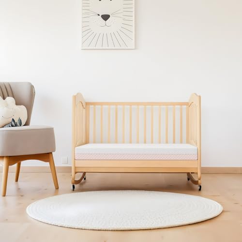 Dourxi Mini Crib Mattress, 38x24X4 Inch Dual Sided Comfort Gel Memory Foam, Breathable Premium Baby Mattress for Mini and Portable Cribs w/Removable Outer Cover - White&Pink