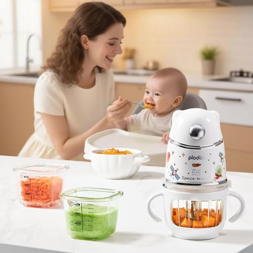 Baby Food Maker, 10oz Glass Baby Puree Blender with Cup Sleeve for Fruit,Vegatable&Meat, 316 Stainless Steel 8-Blade Mini Baby Food Processor with Brush,Strainer Plate&Spatula, Silver (35000RPM)