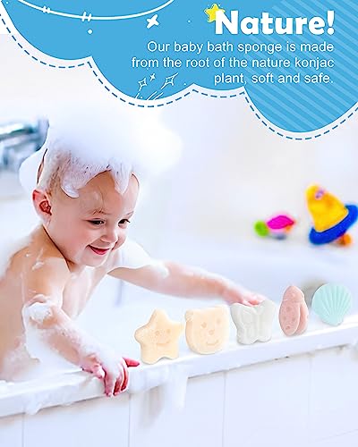 MoHern Konjac Baby Sponge for Bathing, 5Pcs Natural Cute Shapes, Kids Bath sponges for Infants, Toddler Bath time, Plant-Based, Extra Soft