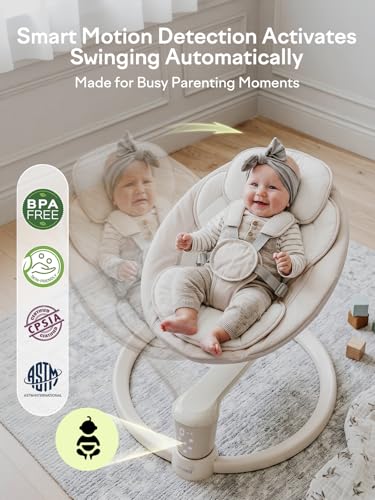 Grownsy Baby Swings for Infants, Dual Motion Side-to-Side & Front-to-Back Baby Swing Rocker with 5 Speeds and Built-in Music, 270° Seat Rotation, 5-Point Harness for Newborn 0-9 Months
