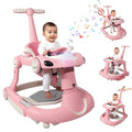 Baby Walker, 4-in-1 Baby Walker with Wheels Portable, Foldable Infant Toddler Walker for Boys Girls 6-18 Month,Removable Footrest,Car Steering Wheel & Music, Adjustable Push Walker Pink