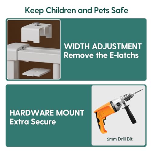 Babelio Baby Gate for Stairs, Kitchen & Doorways, 26-43" W 28" H No Bottom Bar| Easy Installation| One-Handed Operation| Auto-Close| Hardware Mount (Drill Needed) Safety Dog/Pet Gate Indoor (White)