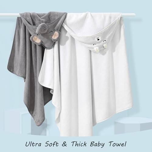 ROXANEPIG 12 PCS Baby Bath Towels Set for Newborn Toddlers, 4 PCS Hooded Baby Towels & 8 PCS Washcloths, Ultra Absorbent Newborn Bath Essentials Gift for Boys & Girls