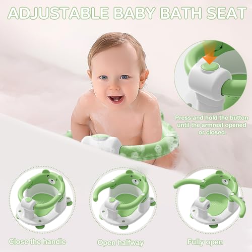 Baby Bath Seat for Babies 5-10 Months, Non-Slip Toddler Bath Seats for Babies Sitting Up, Safe Infant & Newborn Bathtub Chair with 4 Suction Cups & Soft Cushion for Shower,Green
