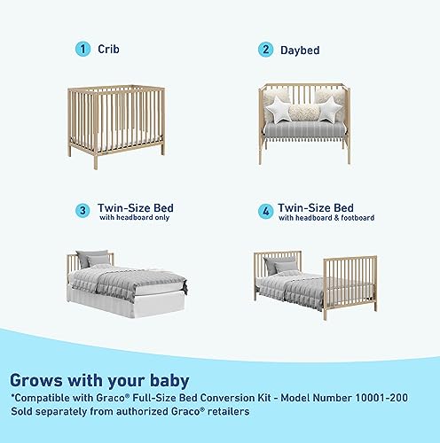 Graco Teddi 4-in-1 Convertible Mini Crib with Bonus Water-Resistant Mattress – GREENGUARD Gold Certified, 2.75-Inch Mattress Included, Small Spaces Crib, Easy 30-Minute Assembly (Driftwood)