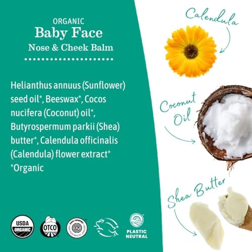 Earth Mama Organic Baby Face Nose & Cheek Balm | Moisturizer with Calendula Oil for Dry Skin Care, Natural Petroleum Jelly Alternative (2-Fluid Ounce)