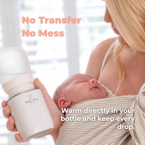 Baby's Brew Portable Bottle Warmer – Cordless Baby Bottle Warmer for Breastmilk & Formula, Rechargeable Travel Milk Warmer, Leak-Proof, Compact, White, Adapter Not Included