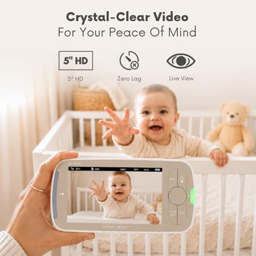 Infant Optics DXR-8 PRO - Patented Active Noise Reduction (ANR), 5” HD Video Baby Monitor with 1 Camera, No WiFi, Hack-Proof,Pan Tilt Zoom, Interchangeable Lens