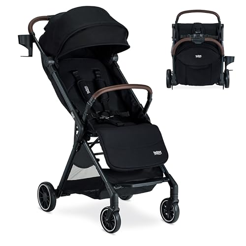 Britax Juniper Compact On-the-Go Stroller, Effortless Fastpack System with One-Hand RapidFold, Portable & Lightweight for Travel, Built-in Carry Handle, Ventilating Fabrics, Raven Black