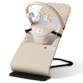 Feeplas Baby Bouncer, Bouncer Seat for Babies 0-12 Months, Ergonomic Rocking Chair with Detachable Hanging Bar, 3-Height Adjustments, Foldable & Portable Infant Rocker, Machine Washable Fabric, Beige