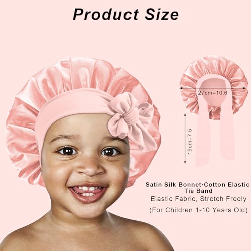 FIRSTPELLA 3 Pcs Baby Hair Bonnet for Sleeping - Kids Silk Satin Bonnets for Girls Curly Hair,Satin Sleep Bonnet for Teens Toddler Child(Pink+Black+Purple)