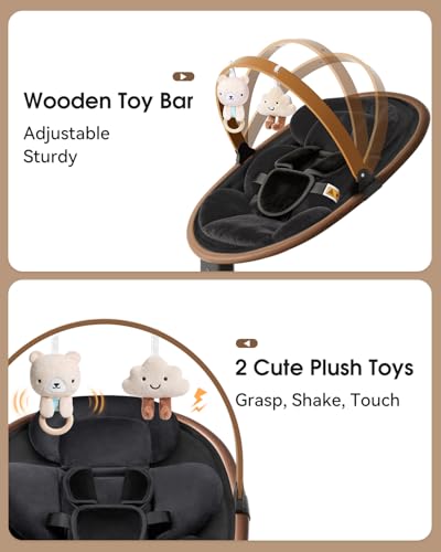 Baby Swings for Infants, Electric Infant Swing with 5 Speed Modes, 5-Point Harness, 3 Timer Settings, Built-in Songs & Bluetooth, Portable Modern Swing for Indoor & Outdoor (Black)