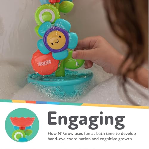 Nuby Flow N' Grow Garden Bath Toy with Flower and Watering Can - Baby Bath Toy for Boys and Girls 18+ Months - Toddler Bath Suction Cup Toy Attaches to Shower Wall