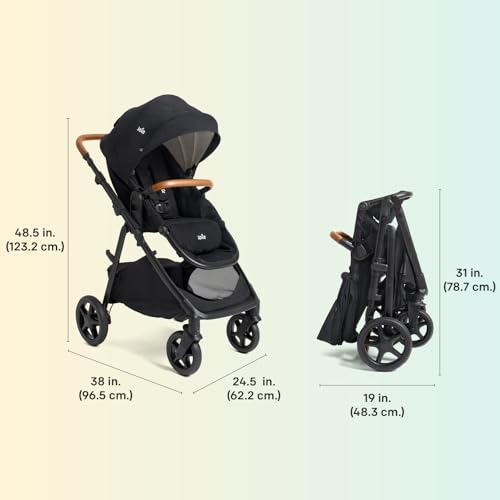 Joie Baby, Ginger and Rue Travel System – 4-in-1 Travel System with Lightweight Baby Car Seat and an Included Anti-Rebound Base for Easy Install and Height-Adjustable Stroller (Shale Dark)