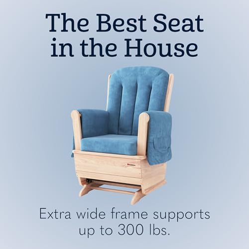 Foundations SafeRocker Standard Glider Rocker - Baby Feeding and Rocking Chair for Nursery, Daycare Environment - Nursery Rocking Chairs with Wood Skirt Base - Blue Microfiber
