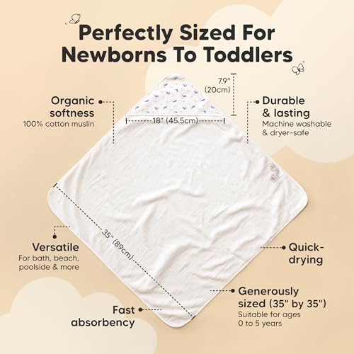 KeaBabies Muslin Baby Bath Towels with Hood for Girl Boy (Whale Bay, 35x35)