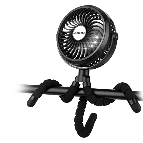 AMACOOL Battery Operated Stroller Fan, Baby Travel Essentials for Beach Disney, Newborn Boy & Girl Showers Gifts Registry Search, Rechargeable Clip On Fan for Car Seat Wagon Crib Bike Treadmill