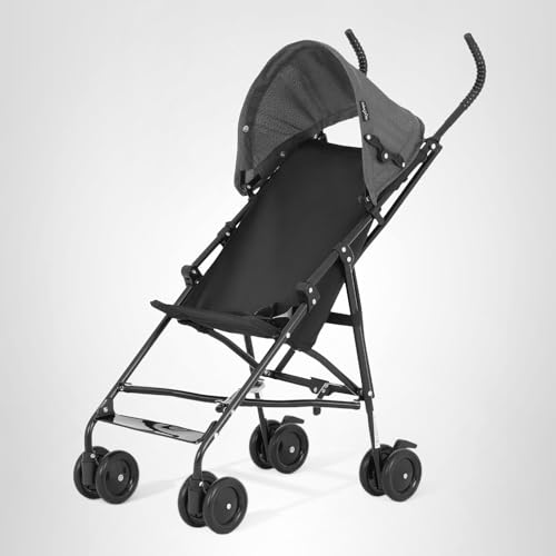 Dream On Me Aero Travel Umbrella Stroller, One-Hand Quick Fold, 3-Point Safety Harness, Dual Brakes, Adjustable Removable Canopy, Lightweight Compact & Space-Saving, for 6 to 36 Months – Black