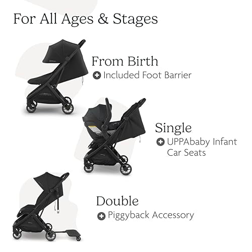 UPPAbaby Minu V3 Travel Stroller | Lightweight + Compact Design | One-Hand Fold + Unfold | from Birth + Overhead Compatible | Dillan (Stone Blue/Carbon Frame/Sand Leather)