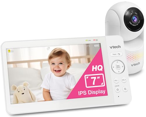 VTech Baby Monitor No WiFi with 7" IPS Screen & Remote Pan Tilt Zoom – 5000mAh 12Hr Video Battery, 1000ft Range, Night Vision, Multi-Color Night Light, Two-Way Talk | Advanced HQ Max