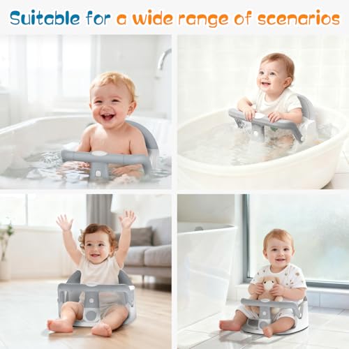 Baby Bath Seat for Babies 6 Months & Up Sitting Up, Non-Slip Baby Bath Chair with Suction Cup, Safe and Comfortable Portable Infant Bath Seat for Bathroom, Bathtub Tub, Easy to Clean (Grey)