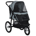 PawHut 3 Wheels Pet Stroller, Foldable Dog Stroller with Adjustable Canopy, Safety Tether, Cushion, Storage Basket, Portable Jogger for Small and Medium Dogs and Cats, Gray
