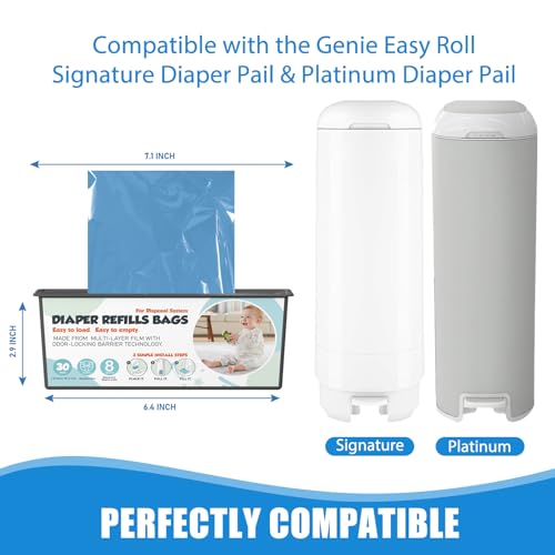 Diaper Pail Refills Bags with 30 Bags Compatible with Genie Easy Roll Signature and Platinum Diaper Pails, 7-Layer Odor-Barrier Technology, 4 Pack (120 Bags)