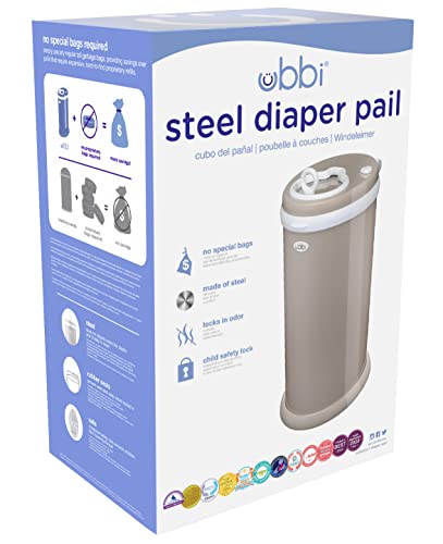 Ubbi Stainless Steel Diaper Pail, No Special Bags, Odor-Locking, Taupe