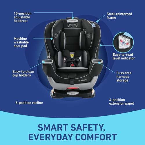 Graco® Extend2Fit Convertible Baby Car Seat, Rear and Forward Facing, Adjustable Extension Panel for Extra Legroom, Gotham