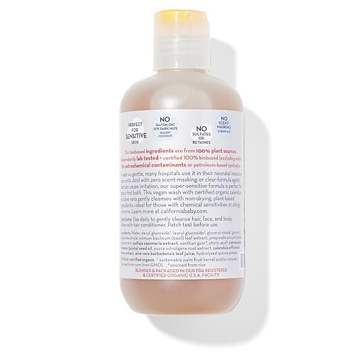California Baby Super Sensitive Baby Shampoo + Baby Wash | 100% Plant-Based | Unscented Body Wash For Sensitive Skin | Hypoallergenic | 251mL / 8.5 oz