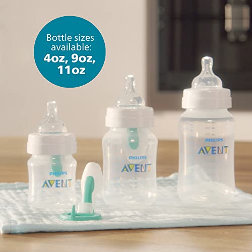 Philips Avent Anti-Colic Baby Bottle with AirFree Vent, Slow Flow 1 Nipple, 0m+, 4oz, 4 Pack, Clear, SCY701/04