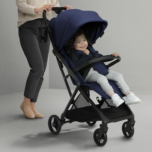 Delta Children Icon Ultra Compact Lightweight Everyday & Travel Stroller - One-Hand Fold - Only 15.6 Pounds - Fits in Overhead Compartments - Greenguard Gold Certified - Multi-Position Recline, Navy