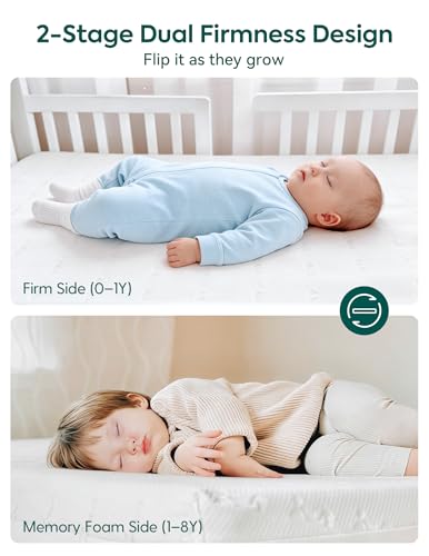Babelio Breathable Crib Mattress, Dual-Sided, Memory Foam, Waterproof, Removable and Machine-Washable Cover, for Toddler and Baby 52" x 27.5"