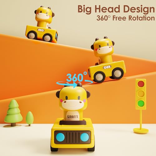 iPlay, iLearn Press to Go Car Toys for Toddlers 1-3, Baby Animal Racing Cars, Infant Play Vehicle Set, Baby Push Go Friction Car Toys for 6-9-12-18 Months, 1st Birthday Gifts for 1-2 Years Old Boys