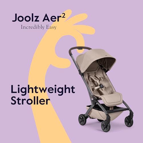 Joolz Aer2 Lightweight Travel Stroller for Baby & Toddler – One-Hand Fold, Compact Carry-On Airplane Approved, Reclining Seat, UPF 50+ Canopy, Travel Pouch, Baby Net – Sandy Taupe
