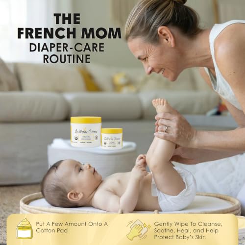 La Petite Creme French Organic Diaper Balm (4 oz) - Healing & Nourishing Diaper Cream - Gentle & Safe Liniment Baby Lotion - USDA Certified Organic - Baby Essentials for Newborn