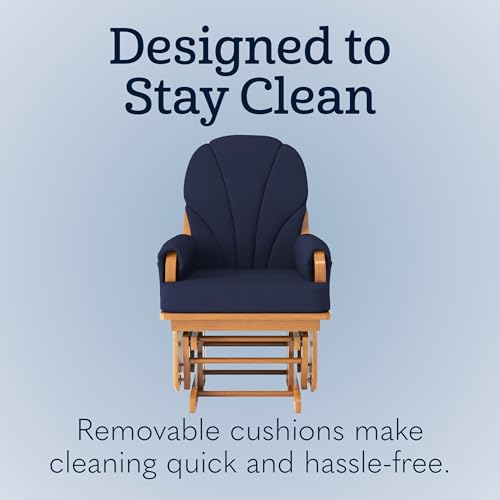 Foundations Lullaby Wood Base Glider Rocker - Baby Feeding and Rocking Chair for Nursery, Daycare Environment - Nursery Rocking Chairs with Padded Foam Arm Rests - (Natural/Blue)