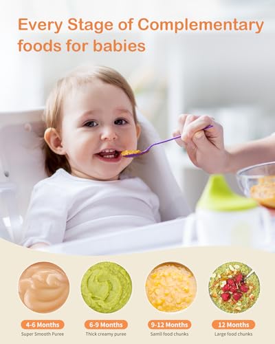 Baby Food Maker, HEYVALUE Larger Baby Food Processor Set for Fruit, Vegatable & Meat, Glass Puree Blender with Baby Food Freezer Tray, Silicone Spoons, Spatula,20 OZ(Gray)