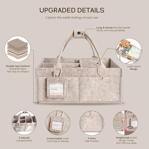 GEMII Diaper Caddy Organizer-Large Baby Caddy Organizer with Handle, Newborn Registry Essentials, Baby Shower Basket Gifts for Boys or Girls (Oatmeal, Large)